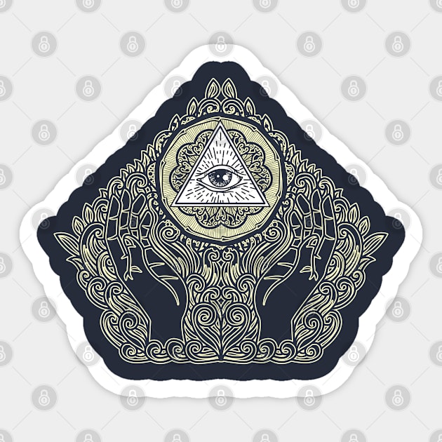 Meditation hands all seeing eye Sticker by BE MY GUEST MARKETING LLC